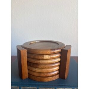 Lipper International Acacia Wood Coaster Set with Caddy Brown 7 Piece 9270-03